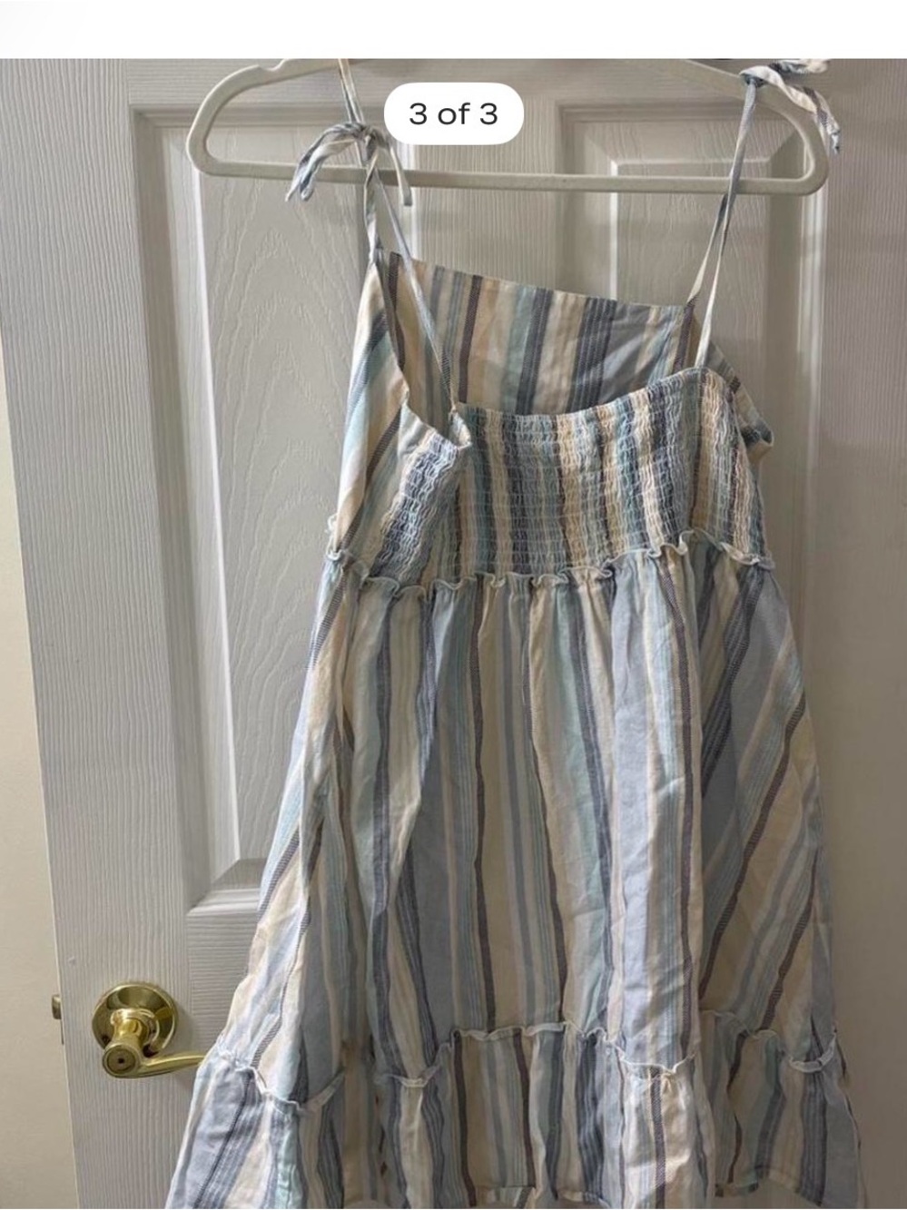Striped Blue and Cream Maxi Sundress with Tie Straps